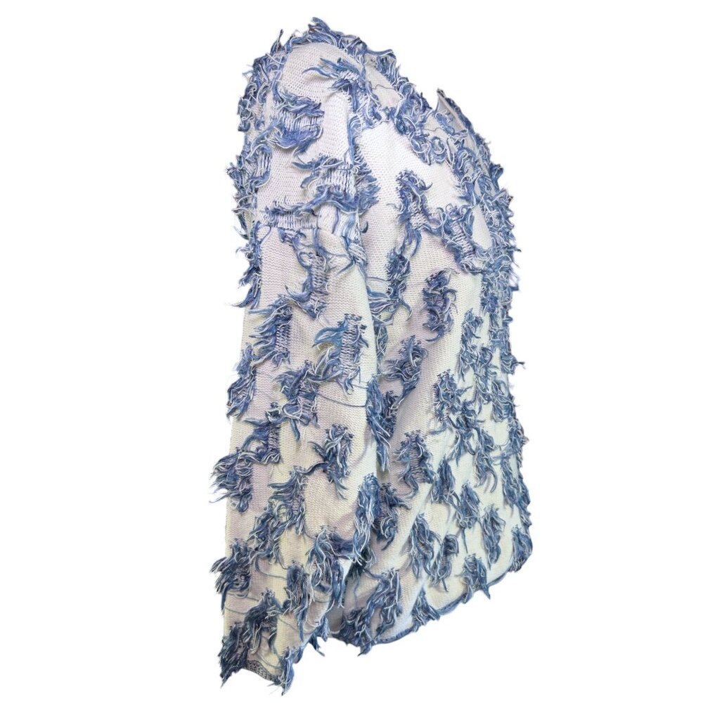 Vintage Retro David Brett Shaggy Blue & White Textured Sweater - Picture 2 of 8